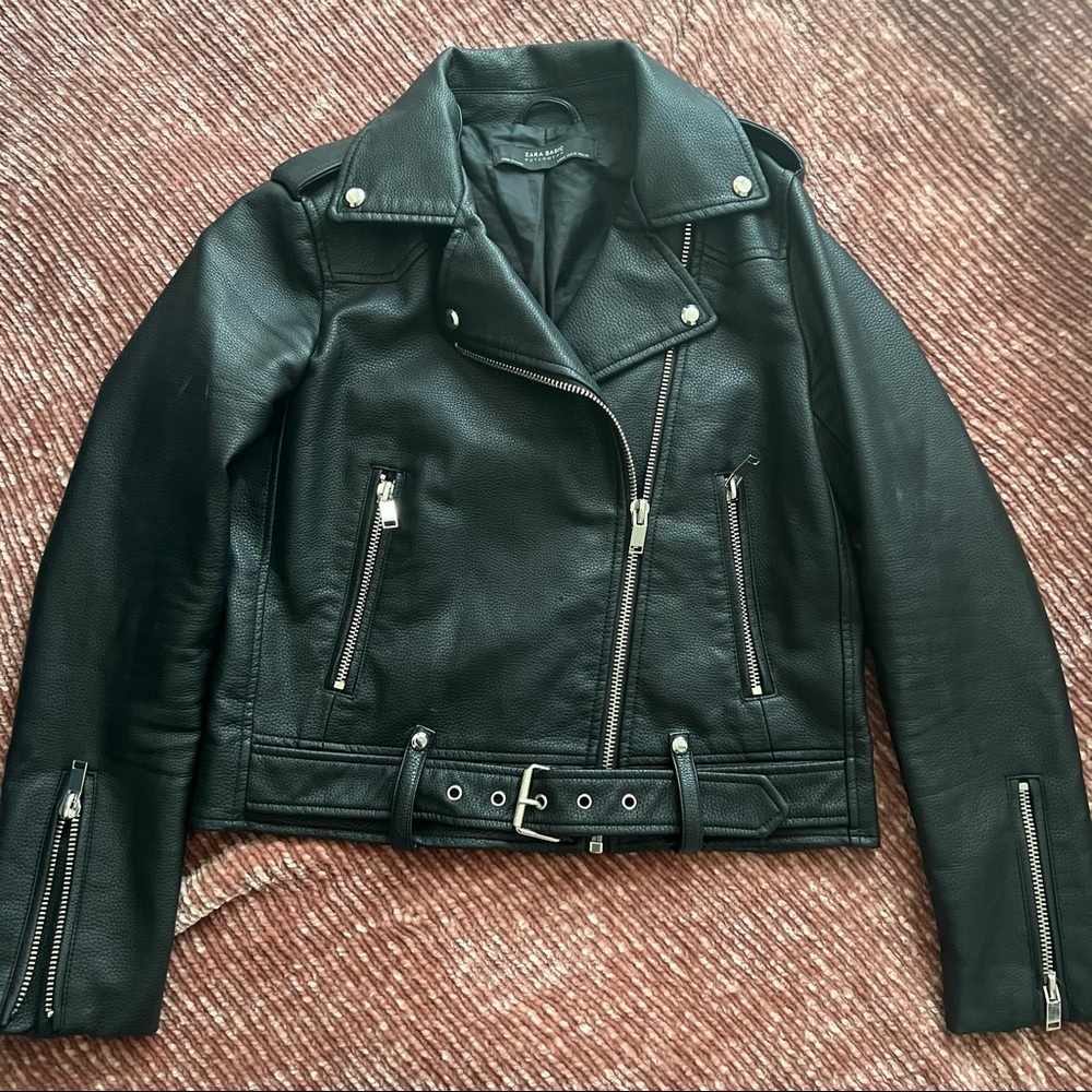 Zara leather jacket with buckle